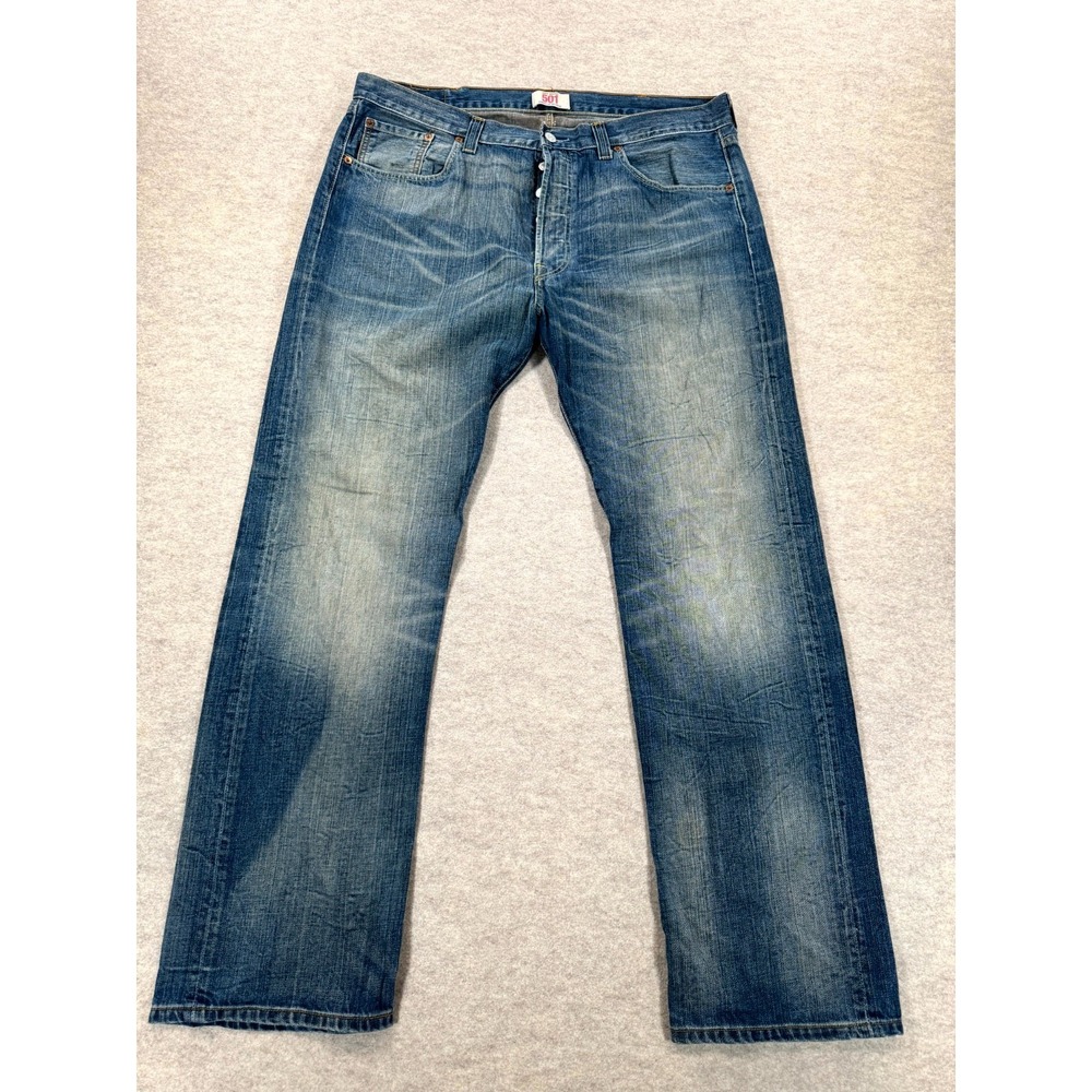 Levi's 501 Original Jeans Mens 38x32 Blue Denim Red Tab Button Fly Straight Leg